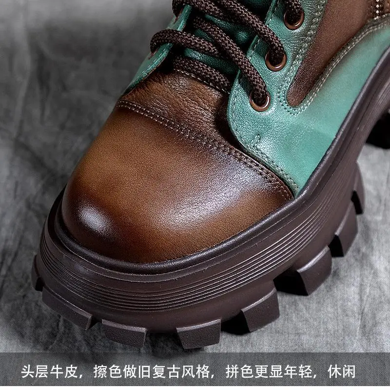 Модные ботинки женская обувь на платформе винтажные кожаные в стиле ретро