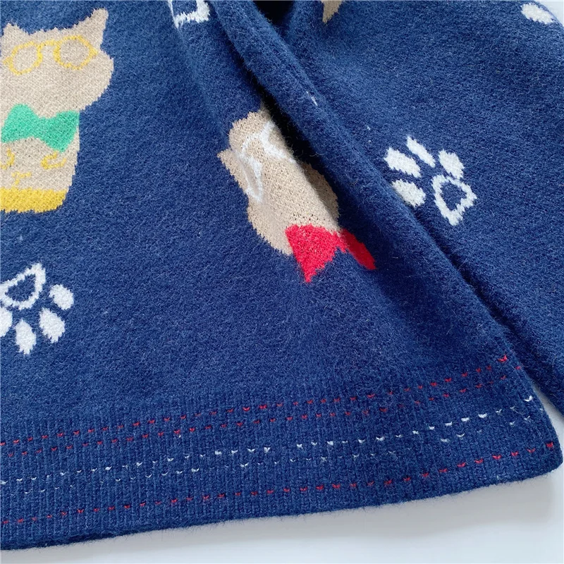 

Autumn and Winter New Cartoon Glasses Cat Cute Girl Loose Round Neck Knitted Pullover Women