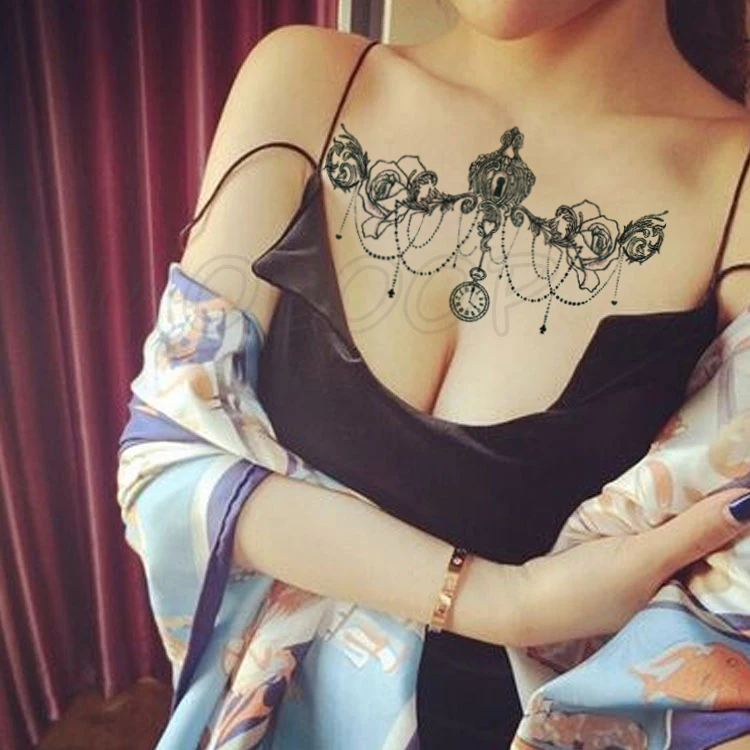 

Temporary Tattoo Sticker mandala flower plant heart pattern sexy chest back Fake Tatoo waterproof Flash Tatto Art for Woman girl