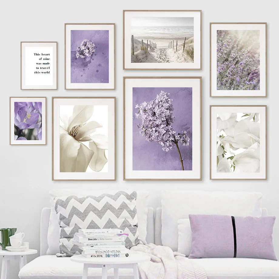 

Sea Purple Lavender Lilac Flower Magnolia Wall Art Canvas Painting Nordic Posters And Prints Wall Pictures For Living Room Decor