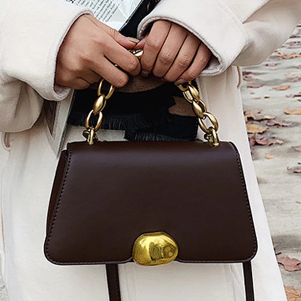 

Casual Chain Crossbody Bags for Women 2021 Thick Chian Women's Handbags Designer Round Buckle Women Shoulder Bag Lady Flap Bag