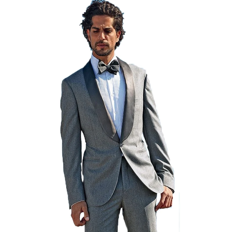 Последний дизайн пальто брюки Зимний серый твидовый мужской костюм жениха