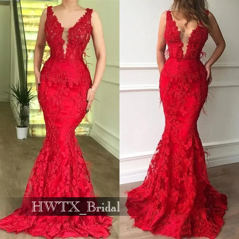Красные кружевные вечерние платья русалки с аппликацией 2020 длинное платье без