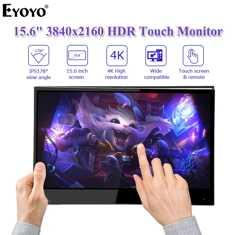 Eyoyo 15 6 ''портативный 4K IPS сенсорный экран 1080p игровой монитор ЖК HDMI USB Type C