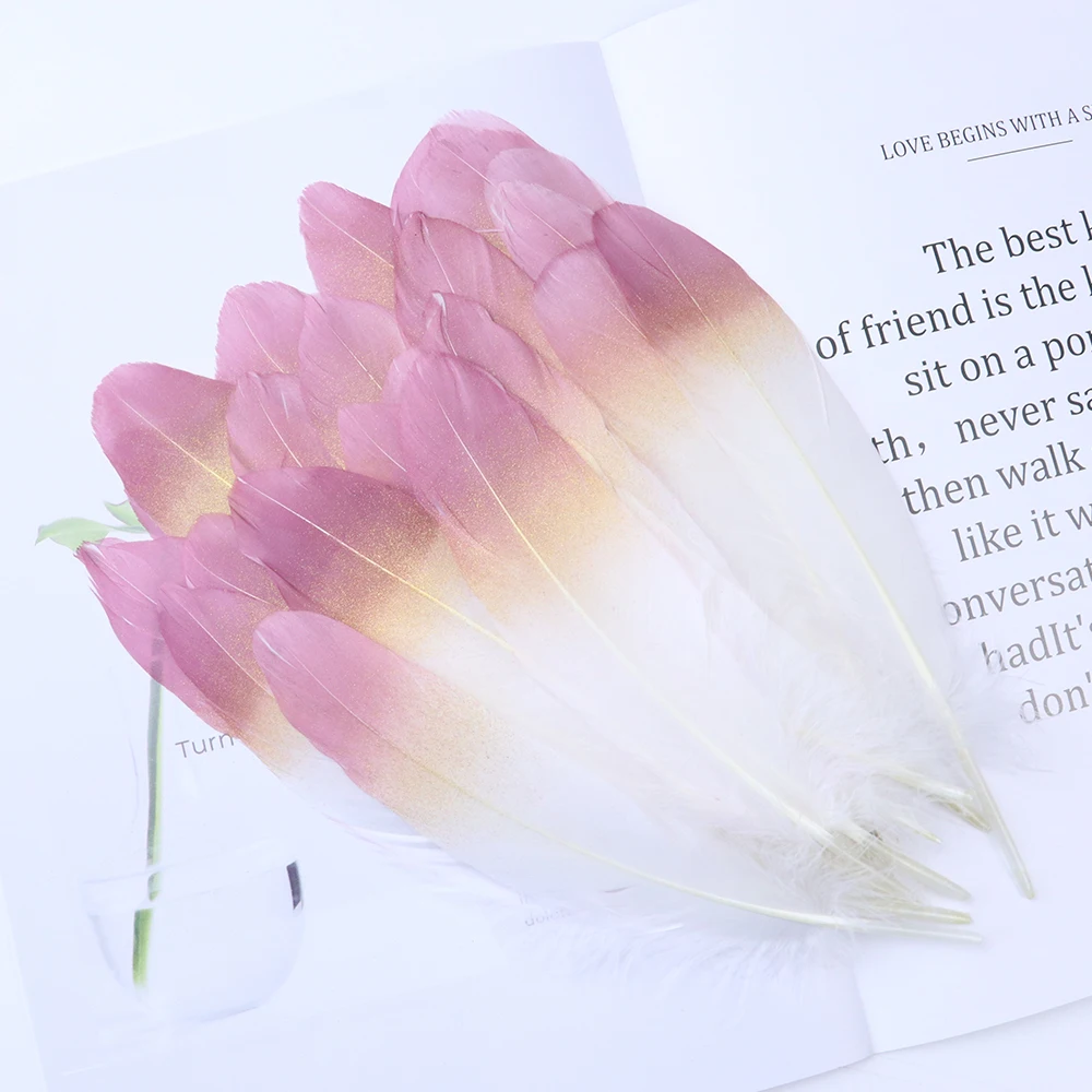 

10 шт., золотые и розовые гусиные перья 4-6 дюймов