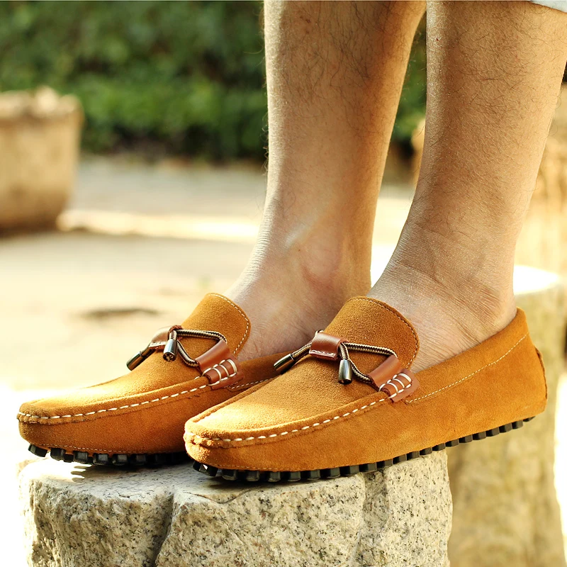 

Leather Men's Loafers Quality Cow Suede Fashion Slip-On Shoes Soft Hand Stitched Casual Shoes Comfortable Trend Men Flats Shoes