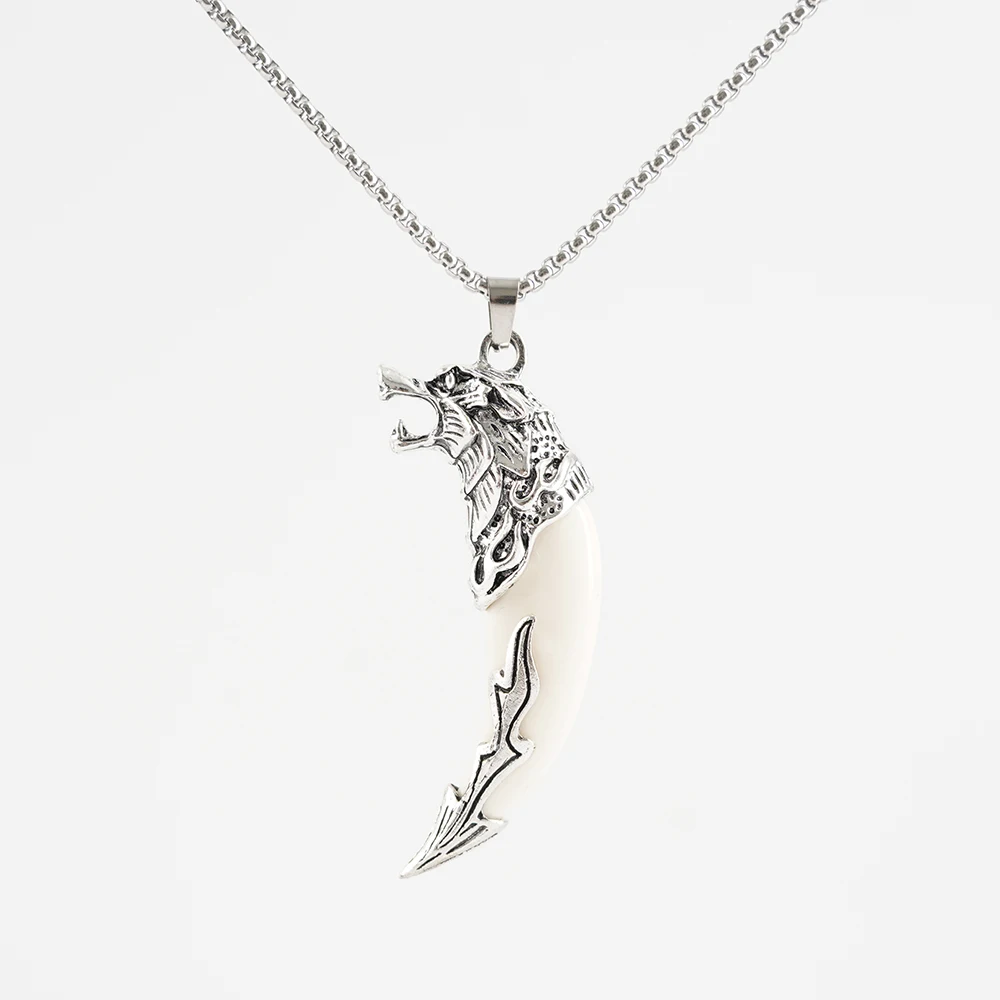 

Ethnic Style Brave Men Wolf Loong Tooth Spike Pendant Necklace Stainless Steel Male Pendant Necklaces For Warrior Adult Ceremony