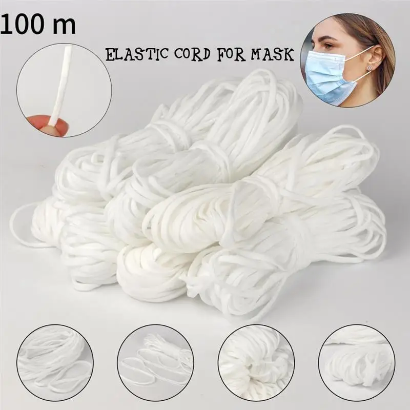 

3MM 10-100 Meters White/Black Thin Round Elastic Bands Elastic Rope For Masks Garment Elastic Tape For DIY Sewing Accessories