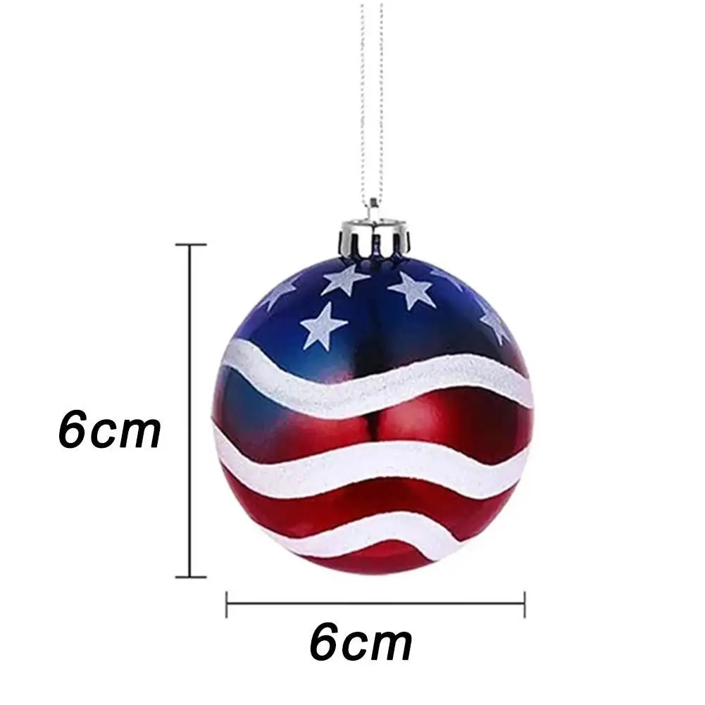 

12PCS American National Day Patriotic Ball Pendant 6CM American Flag Stars And Stripes Decoration Ball Independence Day Pendant