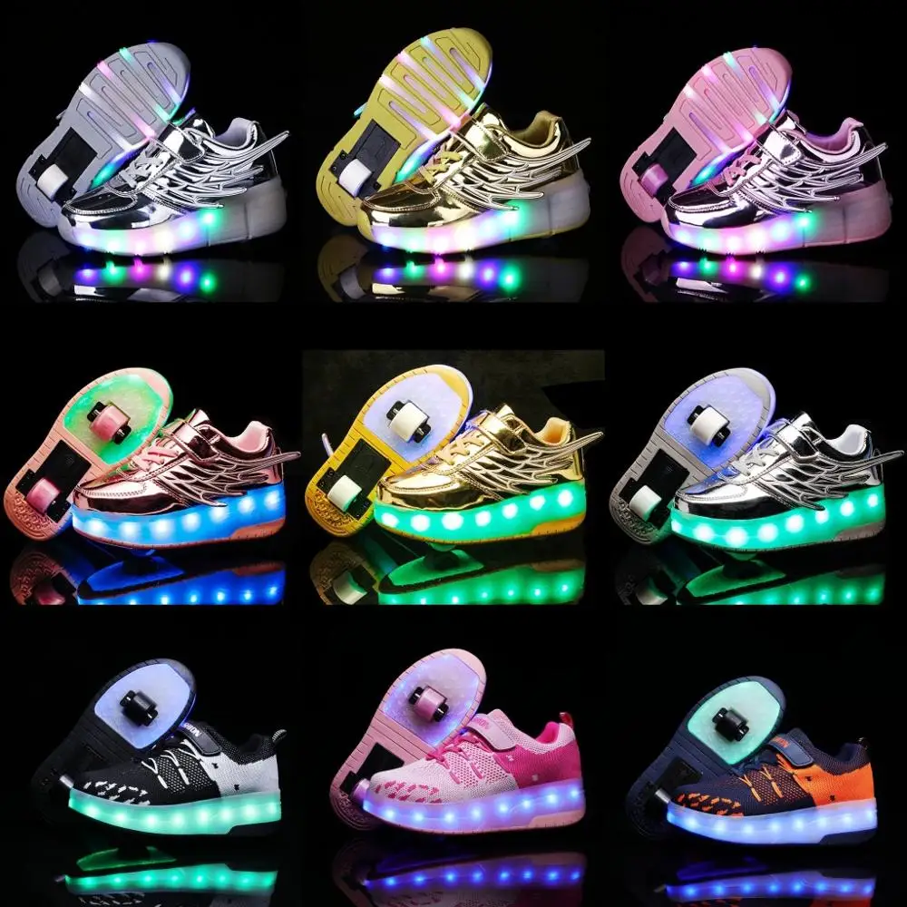 

Two Wheels Luminous Sneakers Blue Pink Led Light Roller Skate Shoes for Children Kids Led Shoes Boys Girls Shoes Light Up 28-42