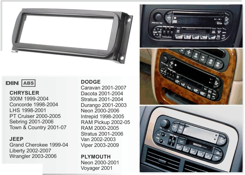 Один Din Facia для Jeep Grand Cherokee Liberty Wrangler Dodge Durango Caravan Chrysler Sebring Radio DVD Stereo Fascia Dash kit |