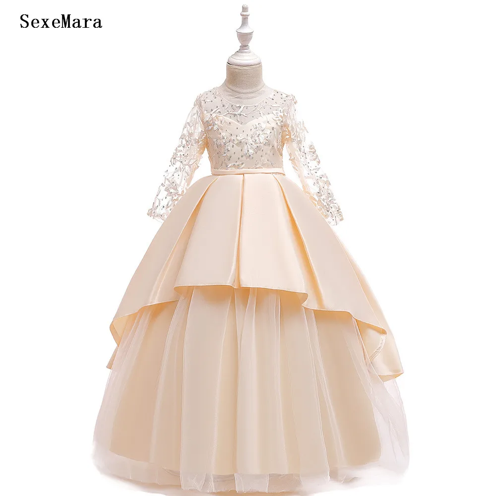 

Кружевные платья принцессы с цветочным узором для девочек, пышные платья для первого причастия, вечерние платья для девочек