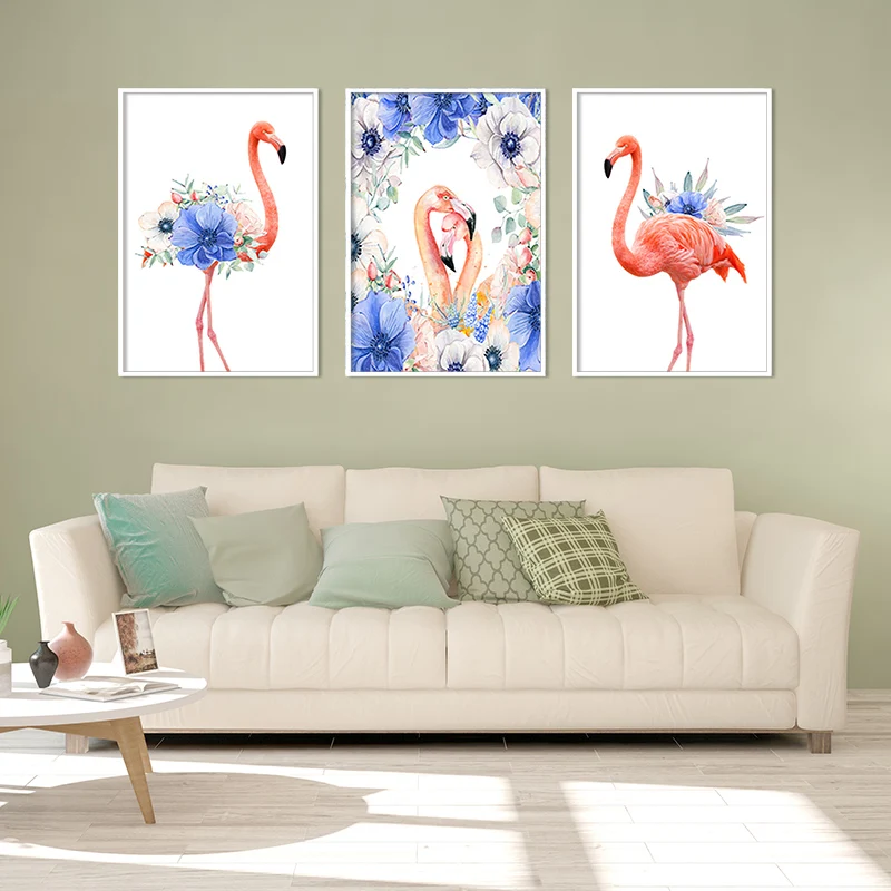 

Romantic Blue Flower Flamingo Love Wall Art Pictures Canvas Paintings Nordic Posters Prints Bedroom Home Decorations