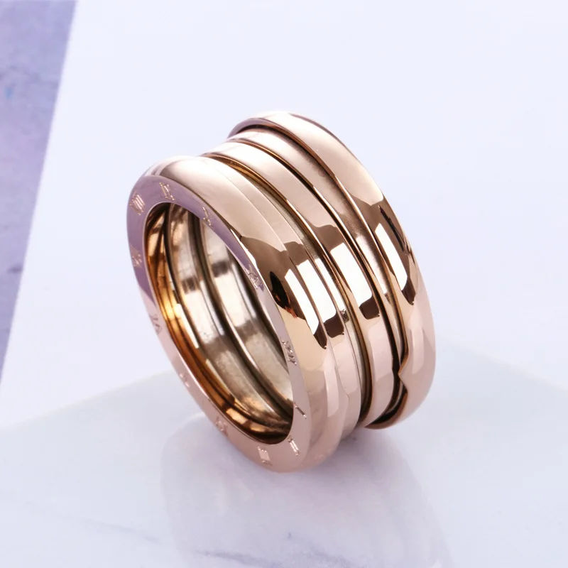 

roman letter spring rose gold stainless steel big ring for women and men