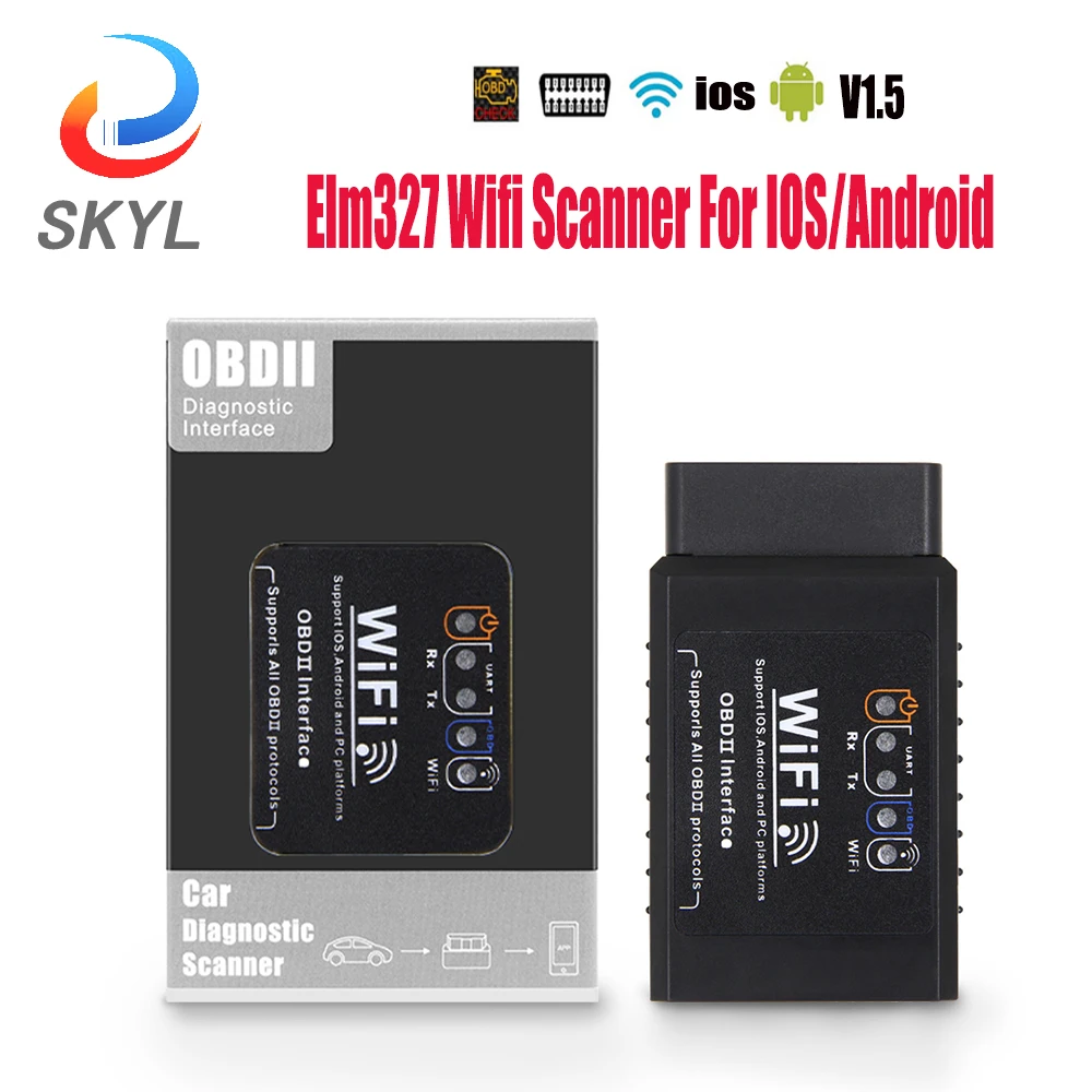 5PCS ELM 327 V1.5 OBD2 elm327 Wifi Scanner For IOS/Android OBD OBD 2 Auto Car Diagnostic Tool ELM327 V1.5 WI-FI OBD Scanner