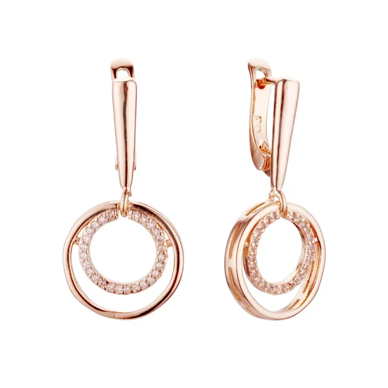 Женские круглые серьги с покрытием из розового золота 585 пробы|Серьги-подвески| |