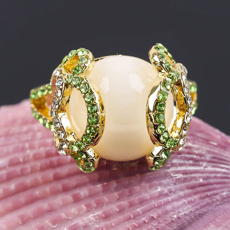 

Boho Round Resin Rings For Women Gold Color Filled Opal Female Male Big Flower Stone Zircon Stacking Ring Jewelry O5M479
