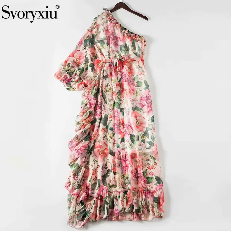 Женское платье с открытыми плечами Svoryxiu разноцветное длинное шифоновое