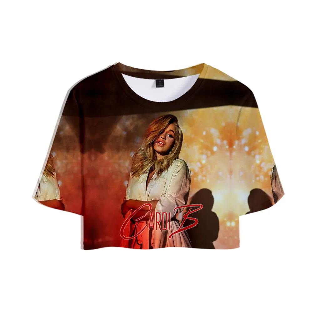 Весенне летняя новая стильная футболка с короткими рукавами и 3D принтом Rap Cardi B