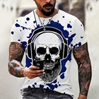 Футболка мужская оверсайз с 3D-принтом, Повседневная рубашка с коротким рукавом, с принтом черепа, уличная одежда в стиле хип-хоп, лето 2021