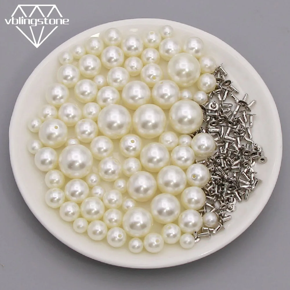 Круглые жемчужные заклепки белые шпильки и шипы для одежды/шляп/брюк