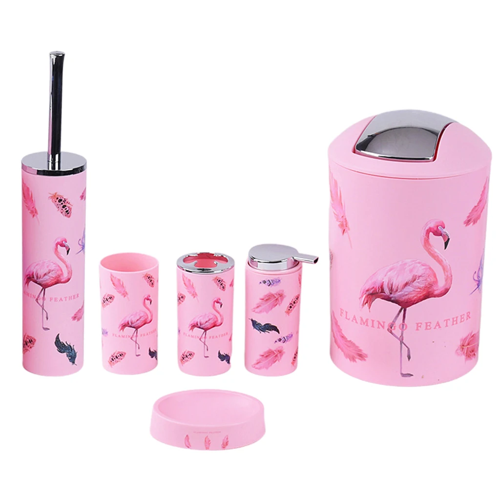 6pcs flamingo pattern soap dish dispenser tumbler bathroom practical accessories free global shipping
