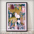 Настенная картина с изображением животных и кота в ботаническом саду, Настенная картина на холсте, цветные абстрактные растения, скандинавский постер и принты, Современный домашний декор