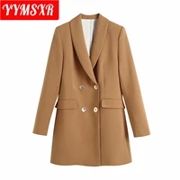 womens suit jacket autumn and winter new loose double breasted mid length suit jacket temperament elegant versatile clothing