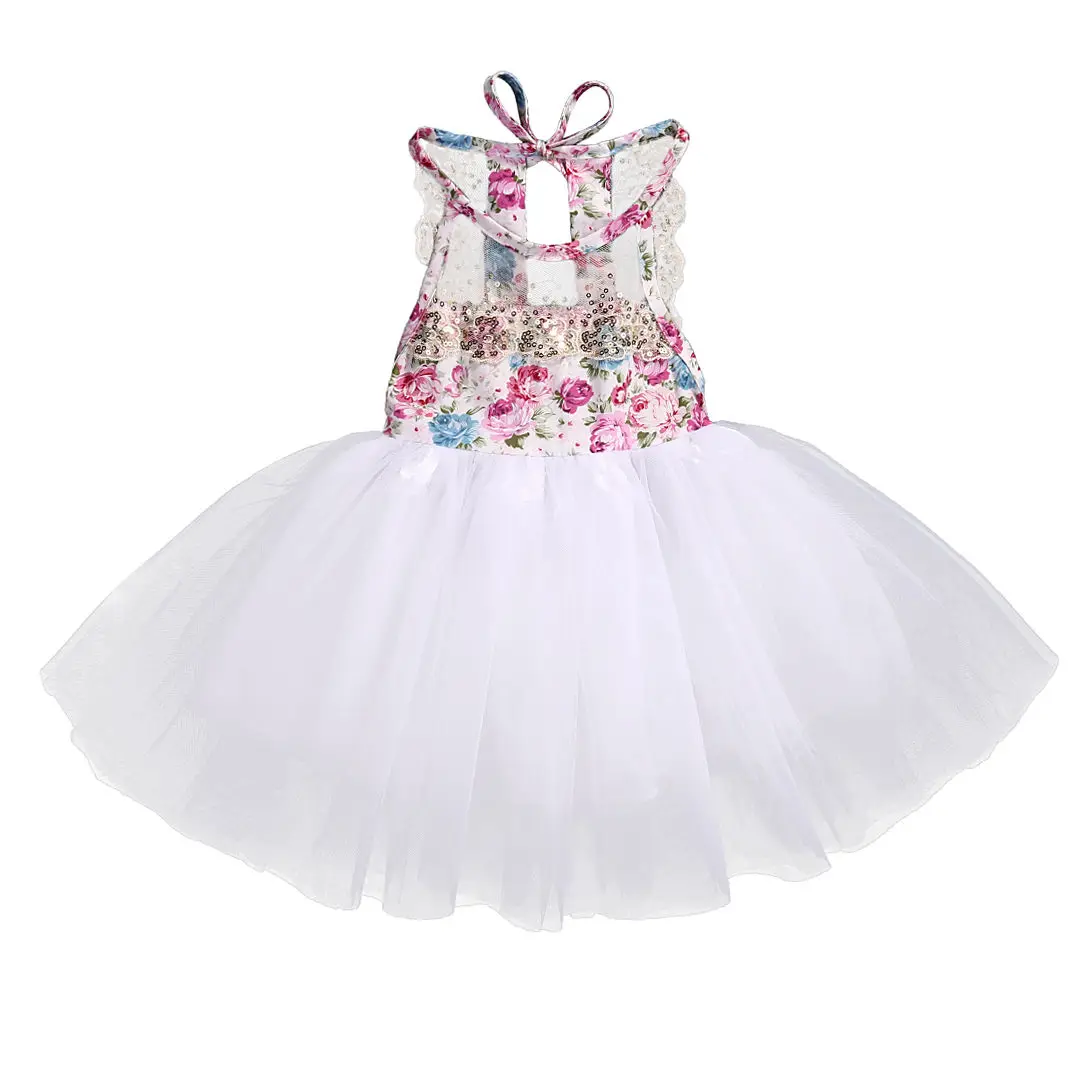 

New Kids Dress Girls Tulle Tutu Floral Lace Dress Baby Girl Party Wedding Gown Formal Dress Toddler Sundress Newborn Clothes
