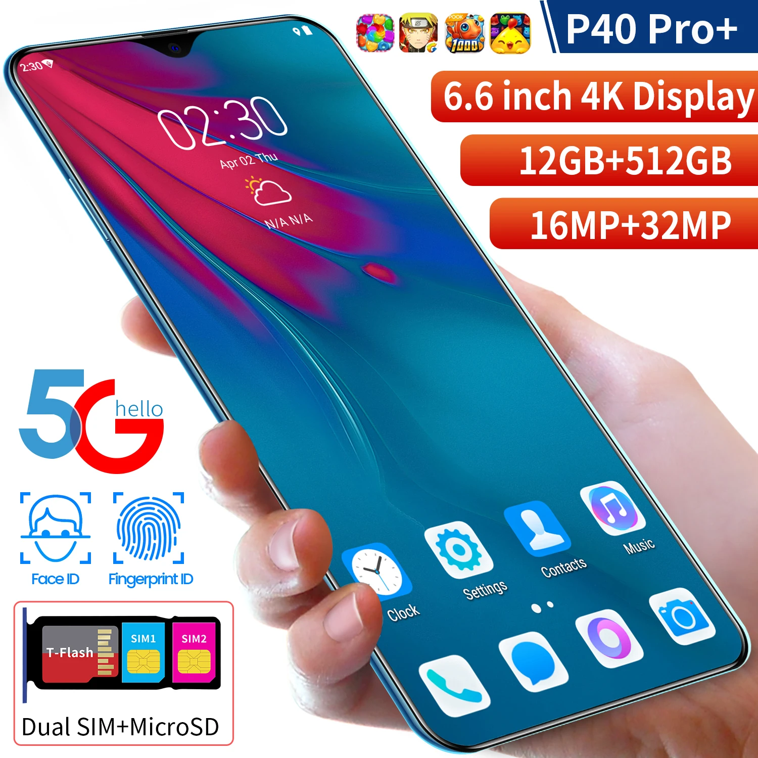 

2021 Global Version P40 Pro+ 6.6inch Smartphone Android 8GB RAM 256GB ROM Deca Core CPU 5000mAh Mobile Phone 32MP Rear Cameras
