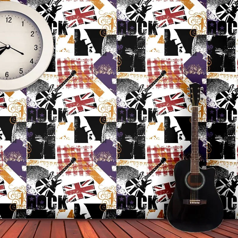 beibehang British Rice Flag Guitar Wallpaper Hotel Bar Living Room Dining Sofa wallpaper for bedroom walls wall paper home decor