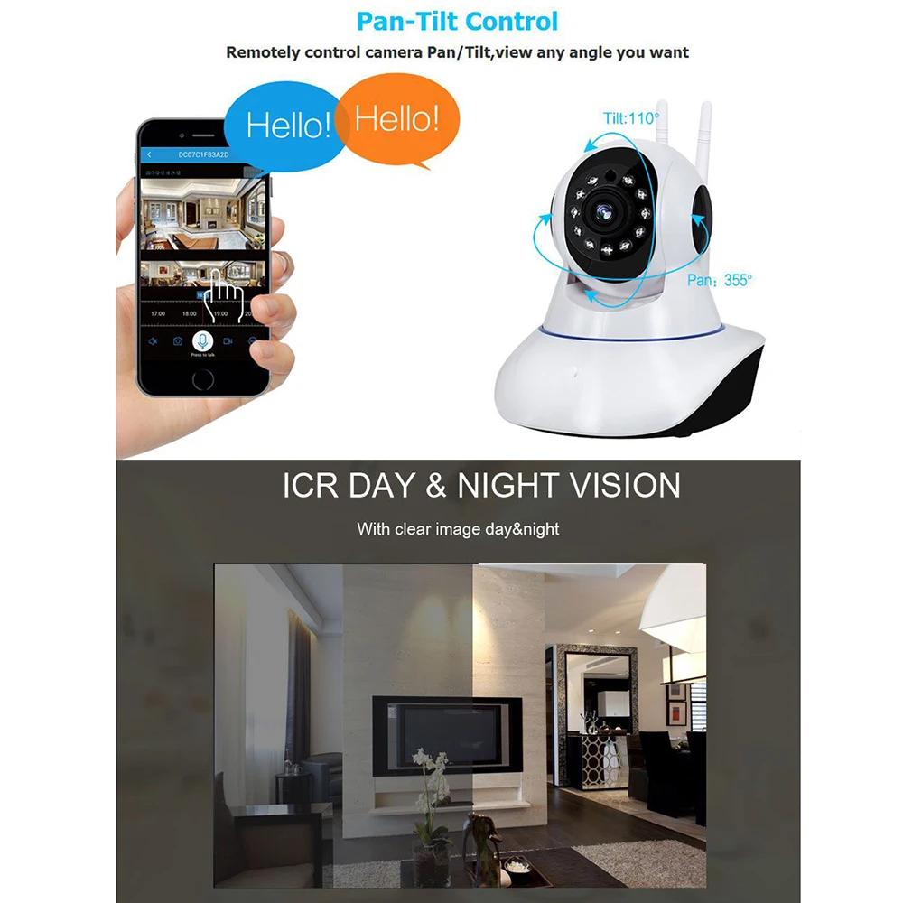 2MP HD 1080P PTZ Wifi IP Camera 360 Degree Fisheye IR-Cut Night Vision Two Way Audio CCTV Security SD Card | Безопасность и защита