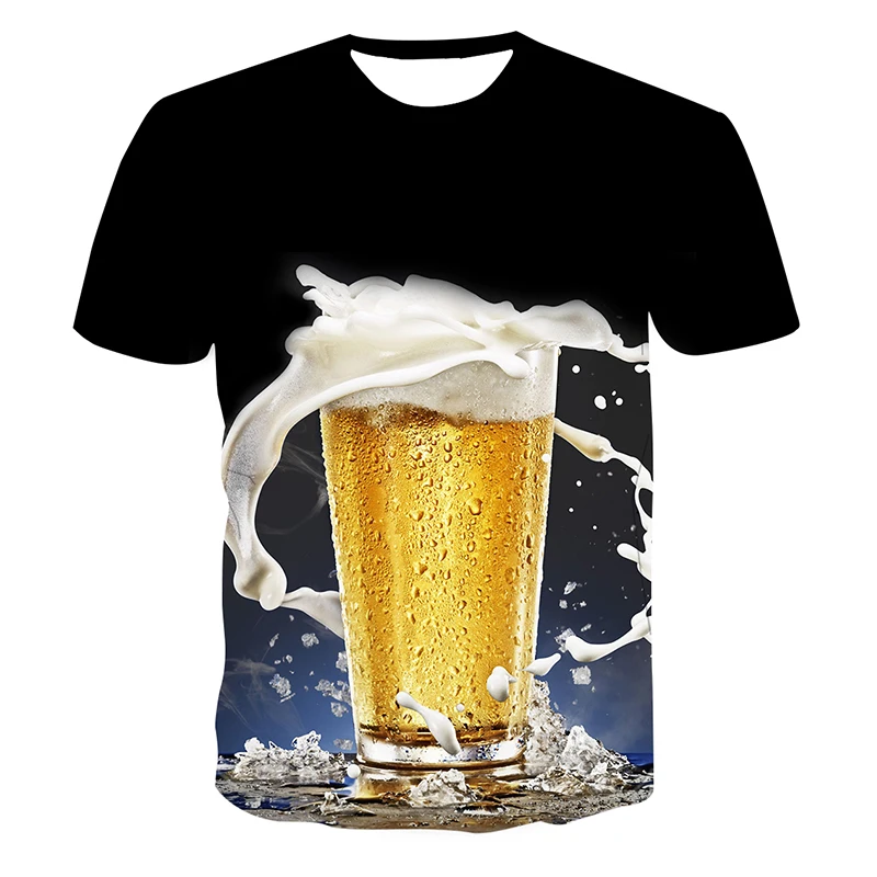 

Футболка мужская оверсайз с круглым вырезом, модная тенниска с 3D креативным принтом напитков, майка с коротким рукавом для уличного спорта ...