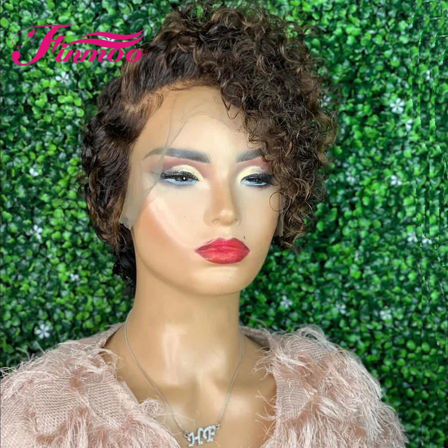 150% парик с изображением Пикси короткий Боб кудрявые человеческие волосы спереди