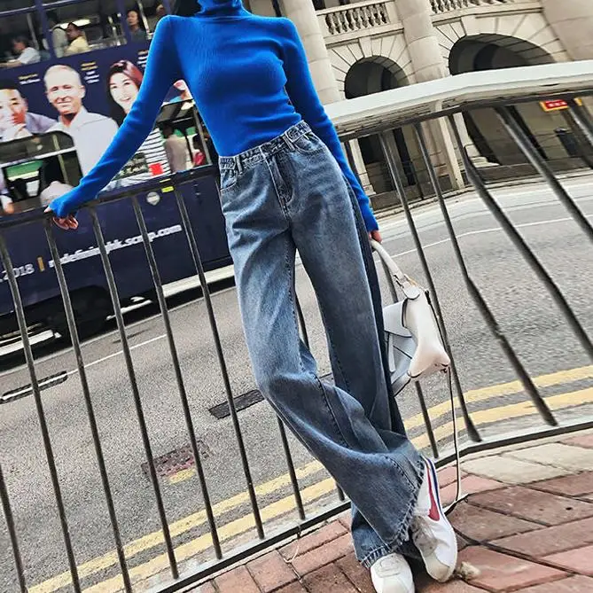 Популярные женские джинсы с высокой талией свободные для отдыха модные