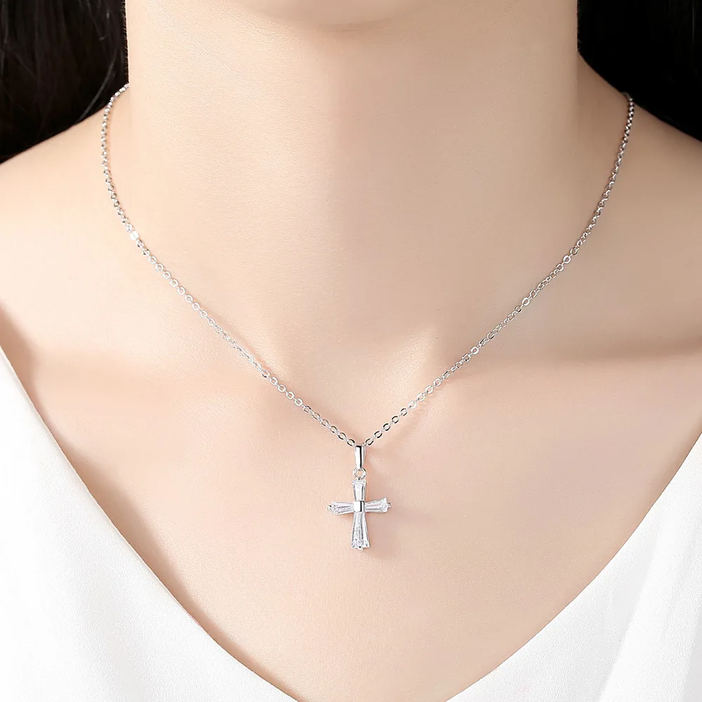 

Elegant Noble Women's Cross Necklace Rose Gold Plated White Zircon Charming Crystal Necklace Banquet Anniversary Jewelry Gifts