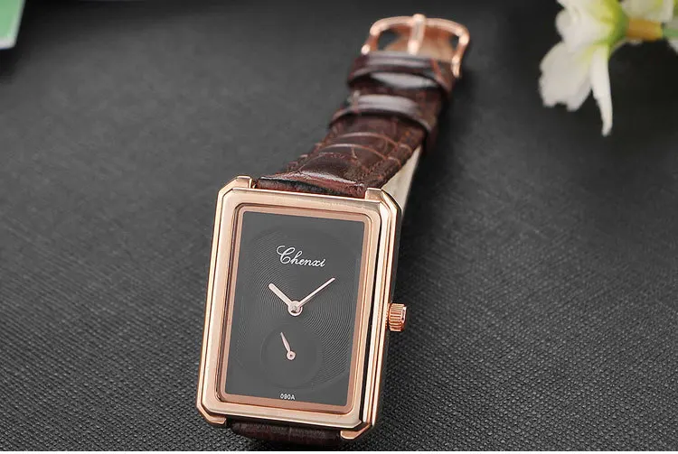 

CHENXI New Female Leather Strap Square Independent Seconds Hand Simple Dial Watches Lady Watch Women Student Quartz Wristwatch