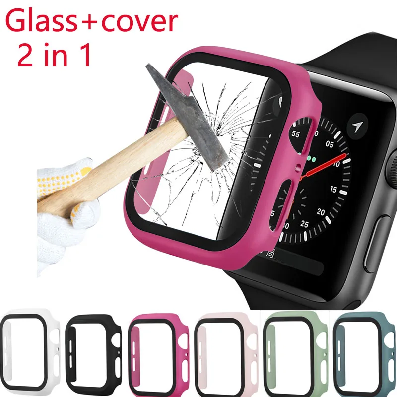 

2 in1 (сделай сам) чехол для apple watch, версии SE защита экрана Закаленное стекло пленка series6 для наручных часов iwatch, чехол полоса 38/40/42/44 мм пластико...