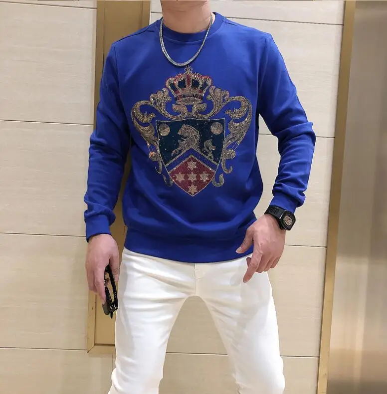 Модные мужские толстовки со стразами и камнями повседневная мужская одежда