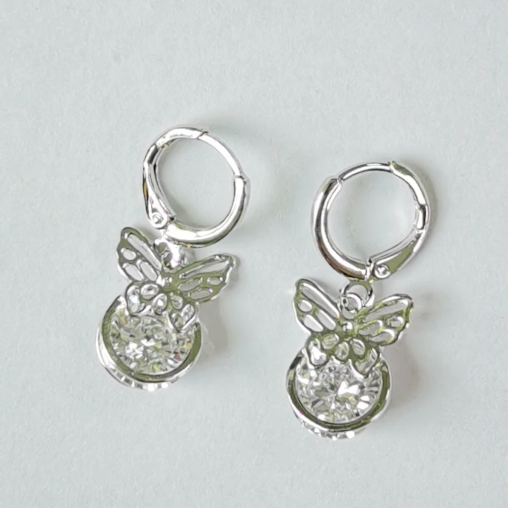 

Charm Butterfly Design Hoop Earrings for Women White Zircon Insects Animals Style White Gold Jewelry 2021