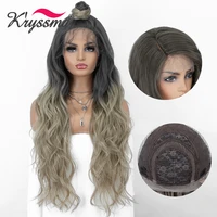 kryssma ombre long wave lace front wig for women grey ombre blonde synthetic wigs for cosplay wigs with dark roots fiber lolita