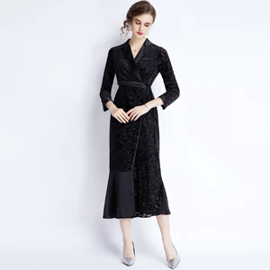 ZUOMAN Women Winter Elegant Velvet Dress Festa High Quality Long Cocktail Party Robe Femme Vintage Blazer Designer Vestidos