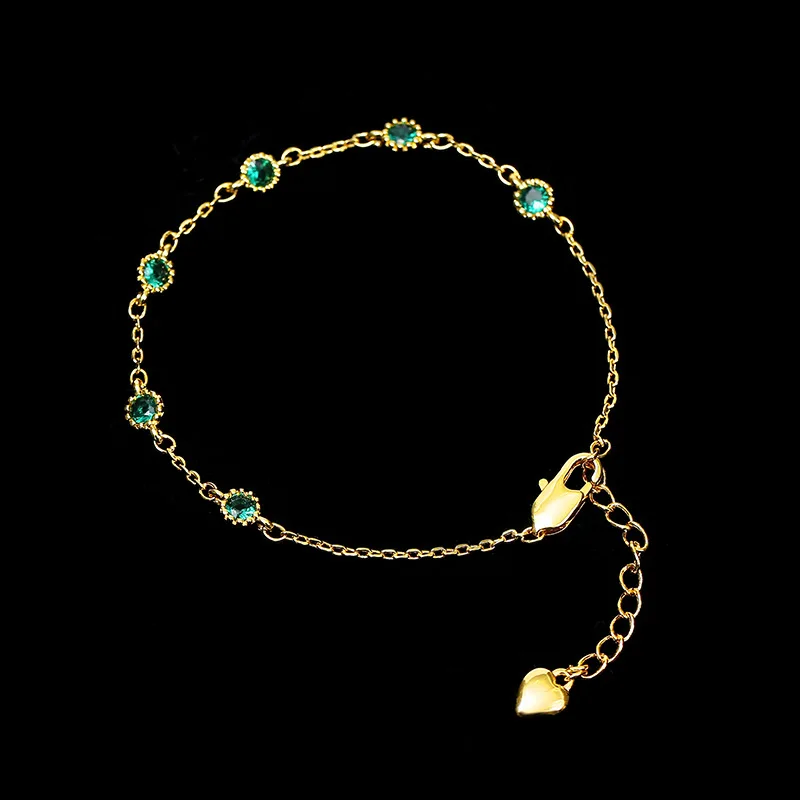 

OBEAR 14k Real Gold Plating European Simple Green Crystal Bracelet Women Temperament All-Match Daily Jewelry Accessories