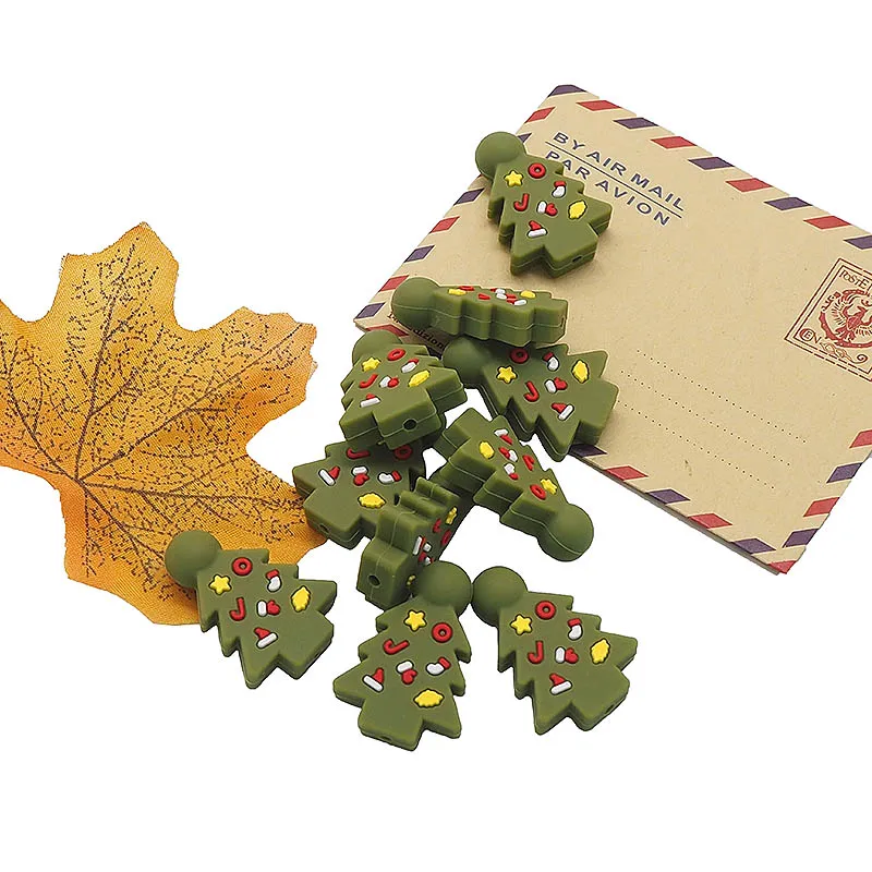 Chenkai-Cuentas de &aacute;rbol de Navidad sin BPA para beb&eacute;, cuentas de silicona para beb&eacute;, accesorios de juguete para morder de enfermer&iacute;a, grado alimenticio, 10 Uds.-0