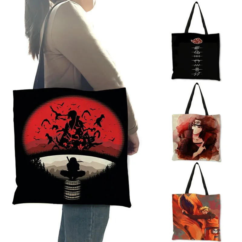 

B06124 женские сумки с японским аниме принтом Tote Bag Uchiha Sasuke, женские сумки для покупок 2019