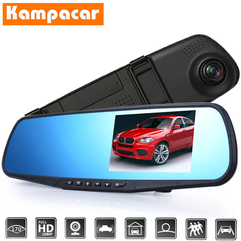 Kampacar 4,3 дюймов зеркало заднего вида автомобильный видеорегистратор с камерой заднего вида видео рекордер авто регистратор для автомобилей двойной видеорегистратор два видеорегистратора