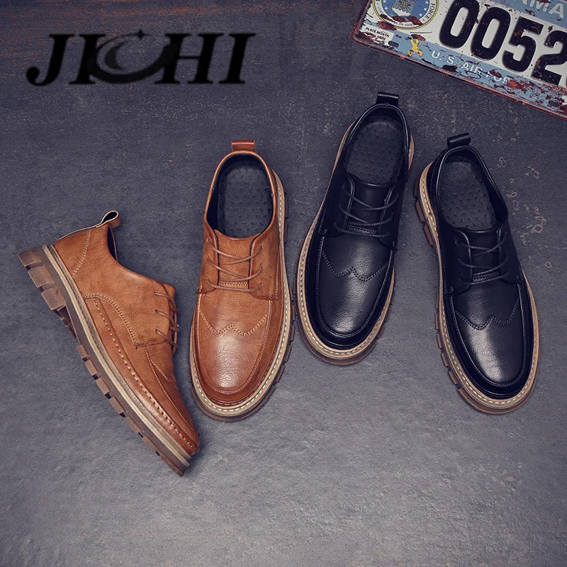 

JICHI Oxfords Leather Shoes Men Lace Up Handmade British Vintage Dress Shoes Formal Flats Luxury Loafers Comfortable Moccasins
