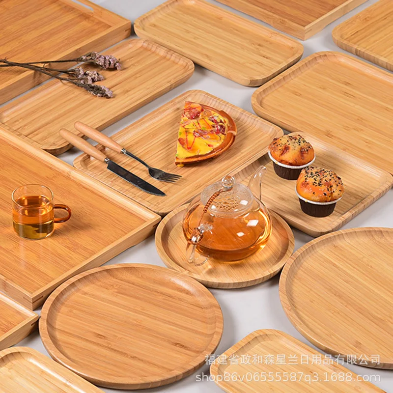 Bamboo tray bamboo tea Japanese rectangular snack round set fruit wooden trays | Дом и сад