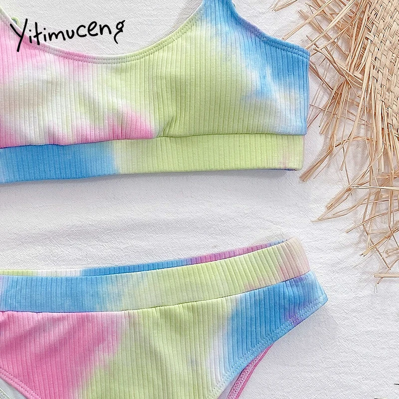 Yitimuceng мини галстук окрашивание 2 шт наборы для женщин плавание пляж бикини 2021
