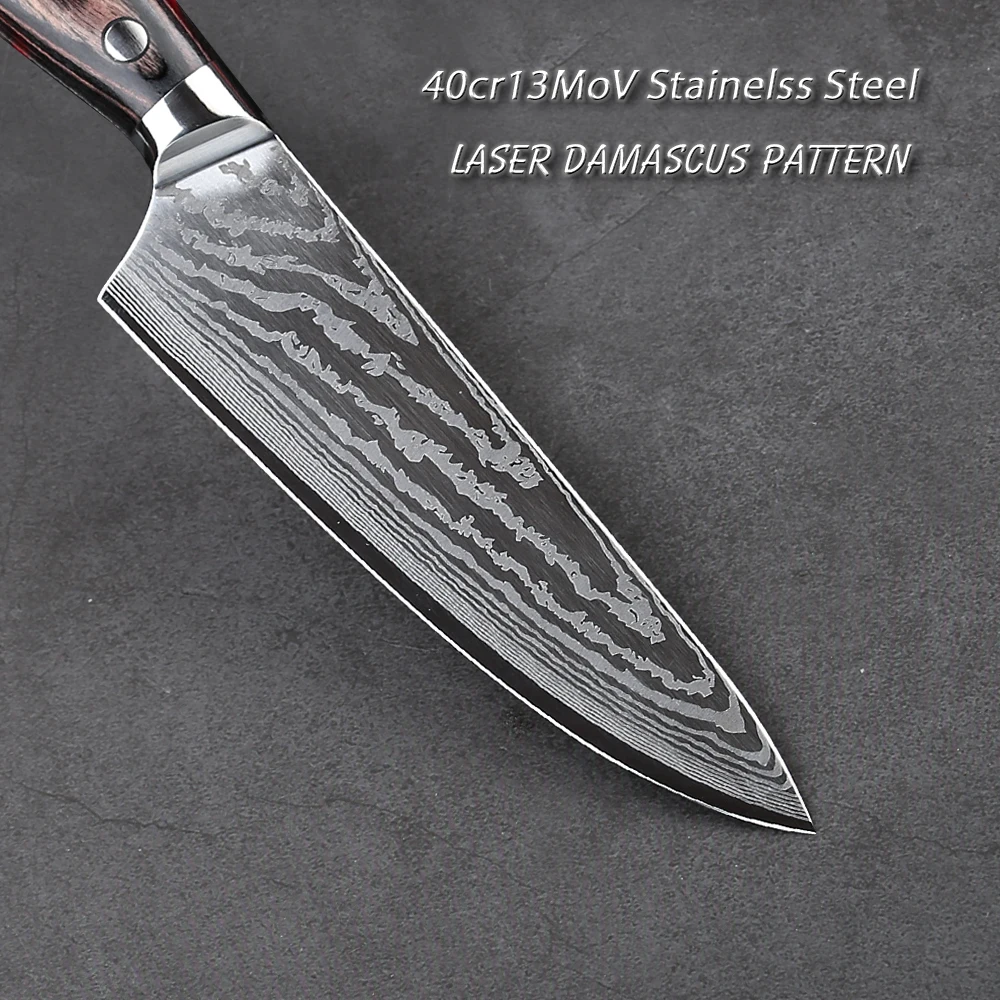 5 Inch Utility Knife Laser Damascus Pattern Multi-purpose Kitchen Super Sharp Fruit Paring Knives With Pakkawood Handle | Дом и сад